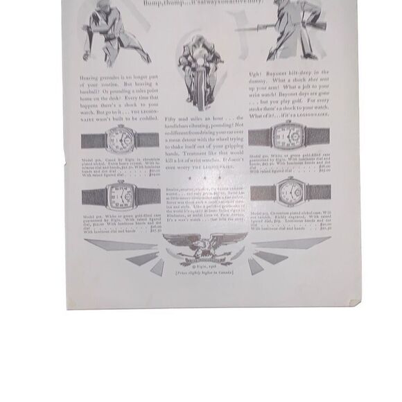 Vintage 1928 Elgin Legionnaire Watch Peacetime Watch Ad Advertisement - Picture 2 of 5